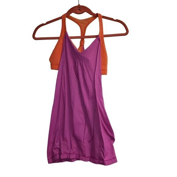 Lululemon No Limits Workout Exercises Top Women's Size 6 Purple Orange Pre-owned - Picture 1 of 4
